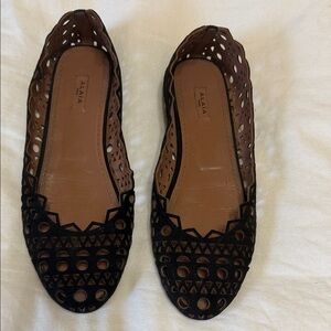 Alaia Black Laser-Cut Leather Loafers